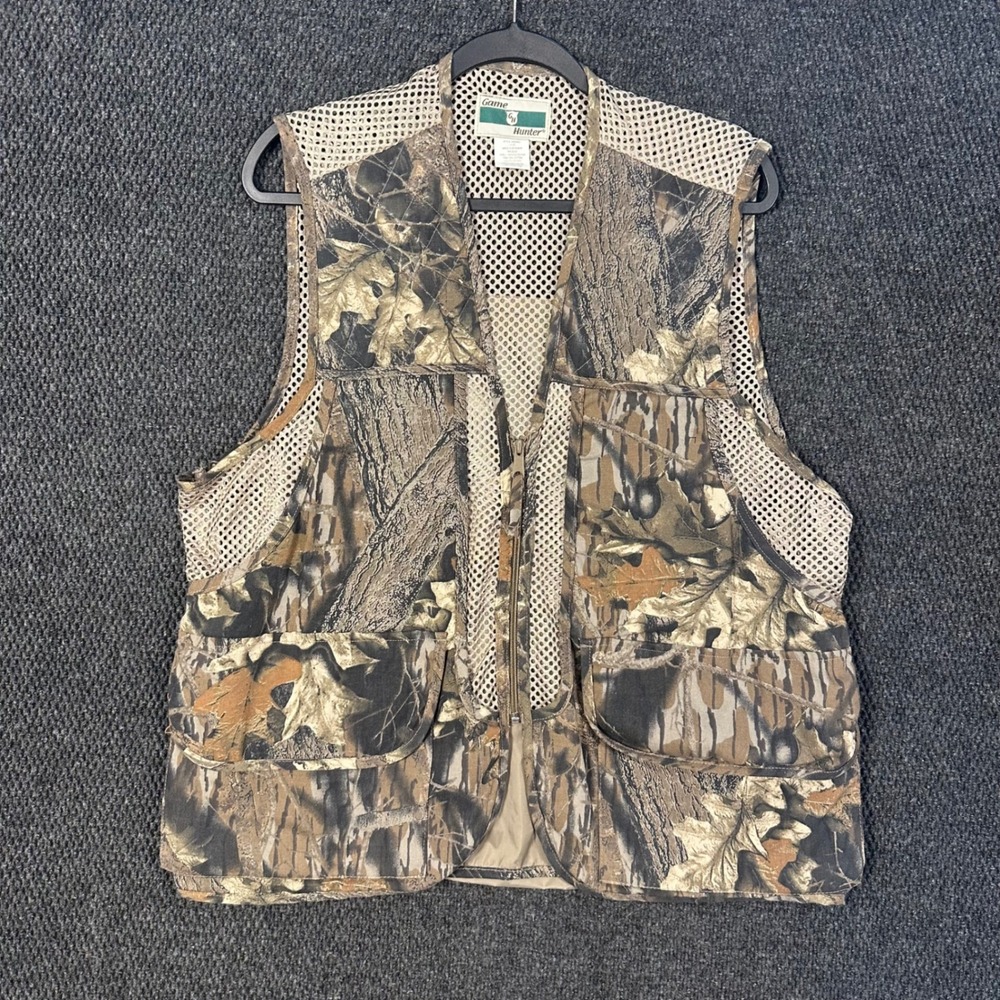Game Hunter Hunting Vest Mens XL Camo Mesh Back Game Pouch